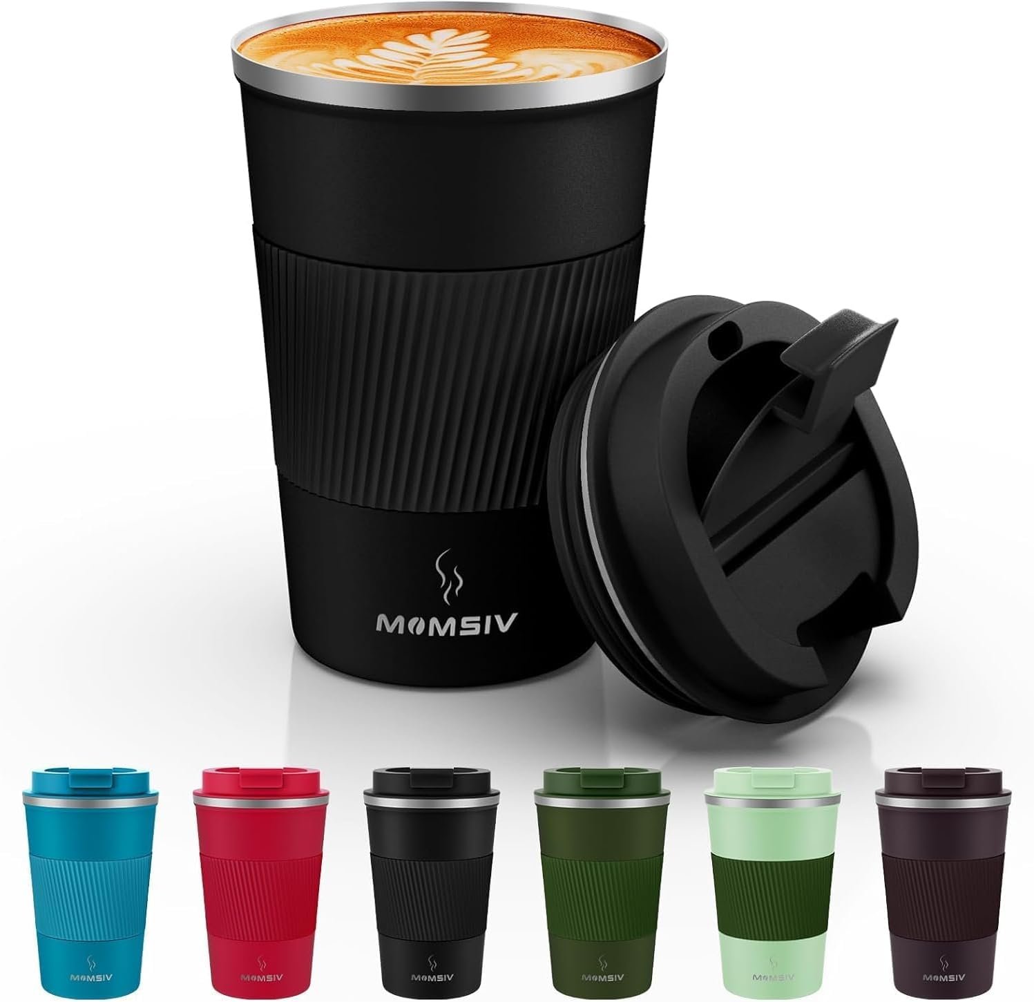 MOMSIV 12oz Travel Coffee Mug, Insulated Coffee Cup with Leakproof Lid | 6-Hour Heat Retention, 360°Leak proof, Vacuum Stainless Steel Double Walled, BPA-free, Reusable And To Go Coffee Mug