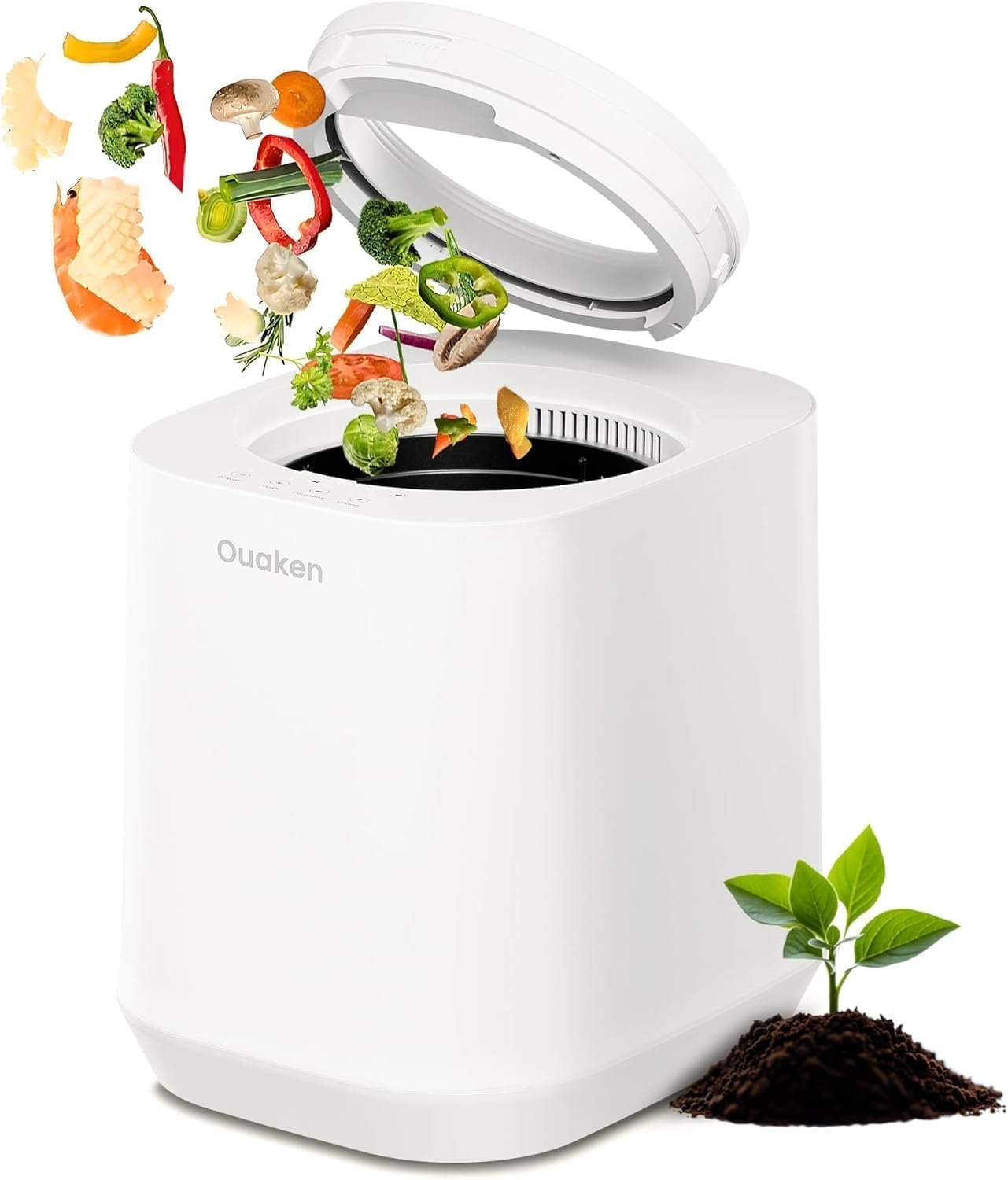 4L Electric Composter for Kitchen, Smart Countertop Compost Bin | Odorless | Low Noise | Auto Clean | Turn Food Waste into Fertilizer, Indoor Food Waste Compost Machine, White