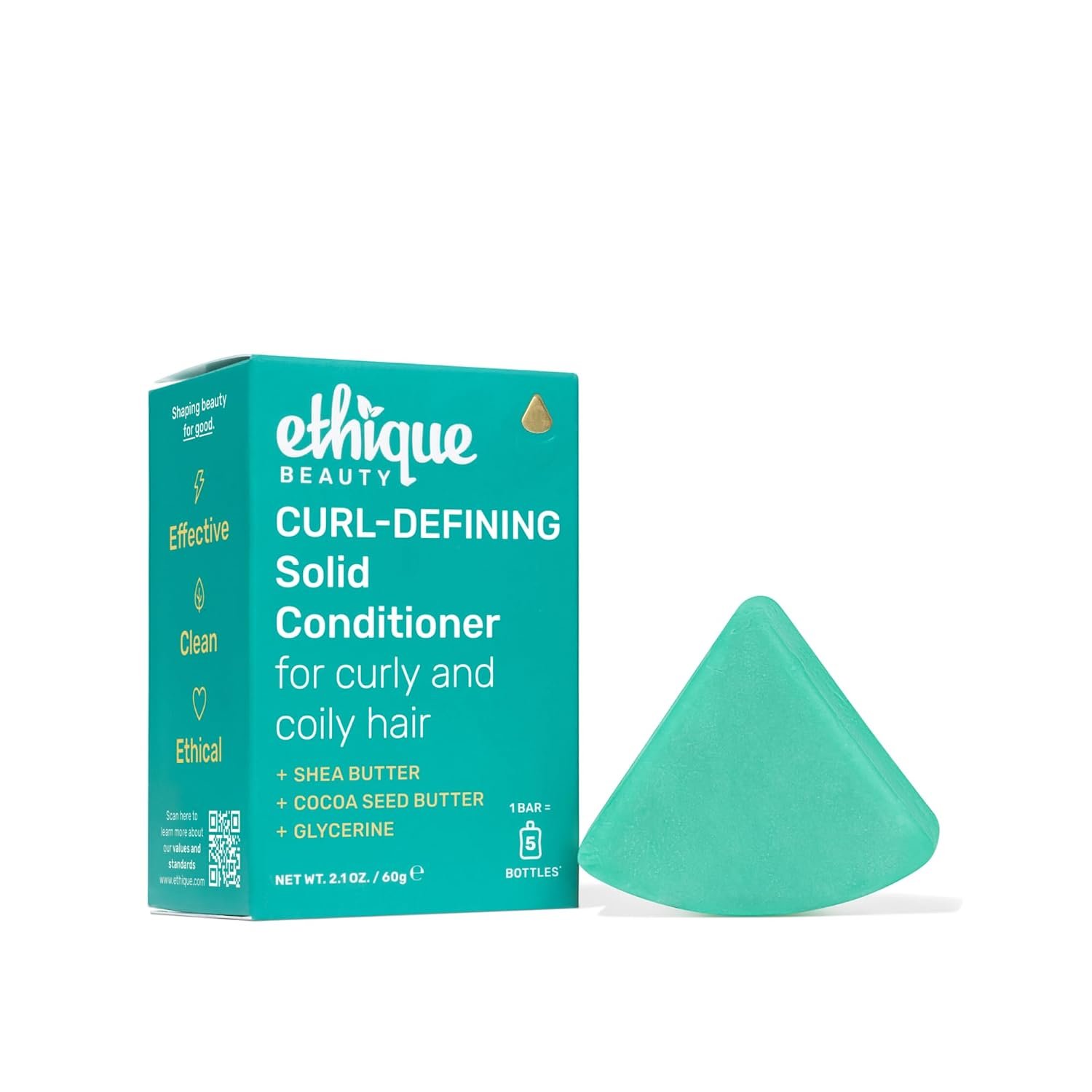 Ethique Curl-Defining Conditioner Bar with Shea Butter, 2.12 oz | For thick, curly hair, plastic-free, cruelty-free, vegan