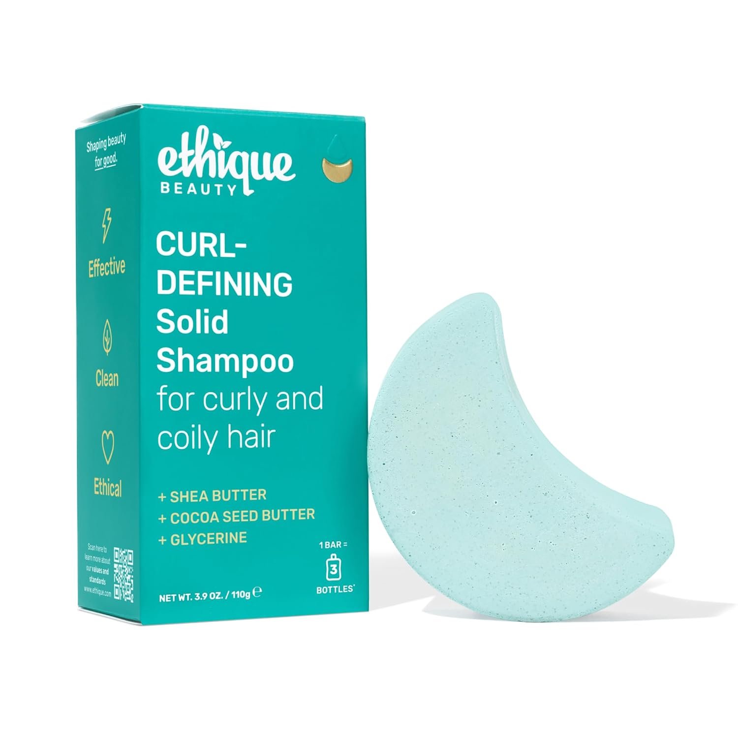 Ethique Curl-Defining Shampoo Bar with Shea Butter, 3.88 oz | For thick, curly hair, plastic-free, vegan, cruelty-free