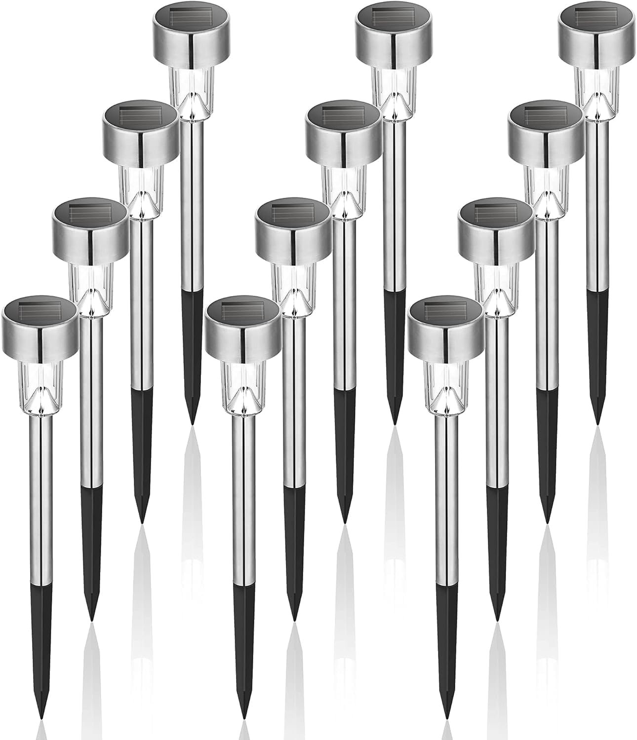 GIGALUMI Solar Lights Outdoor Waterproof, 12 Pack, Stainless Steel LED Solar Garden Lights for Patio, Lawn, Yard and Landscape, Cold White | Stainless Steel LED, Ideal for Patio Lawn Yard Landscape, Durable Decorative Lighting