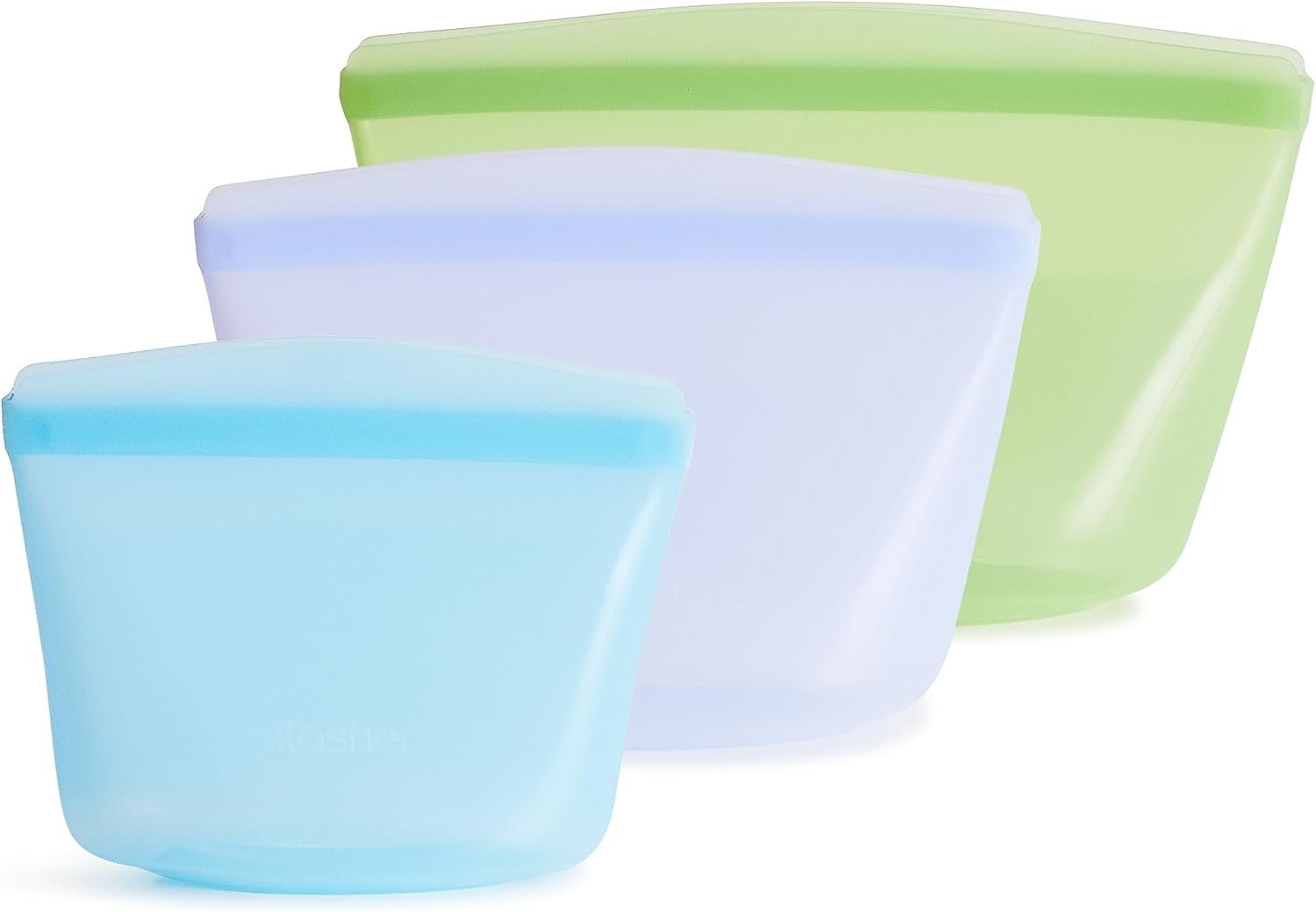 Stasher Premium Reusable Silicone Bags and Lunch Bag, 3-Pack, Multicolor | Food-Safe Silicone, BPA-Free, Leak-Free, Eco-Friendly, Dishwasher, Travel Containers, Meal Prep, Food Storage, Travel