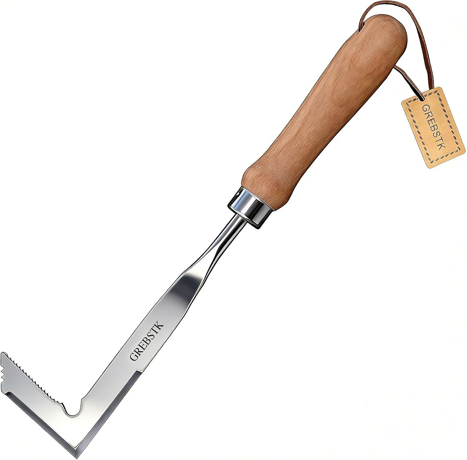 GREBSTK Crack Weeder Crevice Weeding Stainless Steel Sharp Lightweight Tool | Razor-Sharp Rust-Resistant L-Shaped Blade, Solid Beech Wood Non-Slip Handle, for Patio Cracks, Driveway Gaps, Walkway Edging