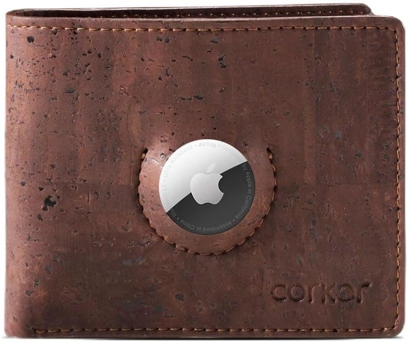 Slim Bifold Wallet for Men – Cork Wallet Tag – Vegan Leather Cruelty Free Brown