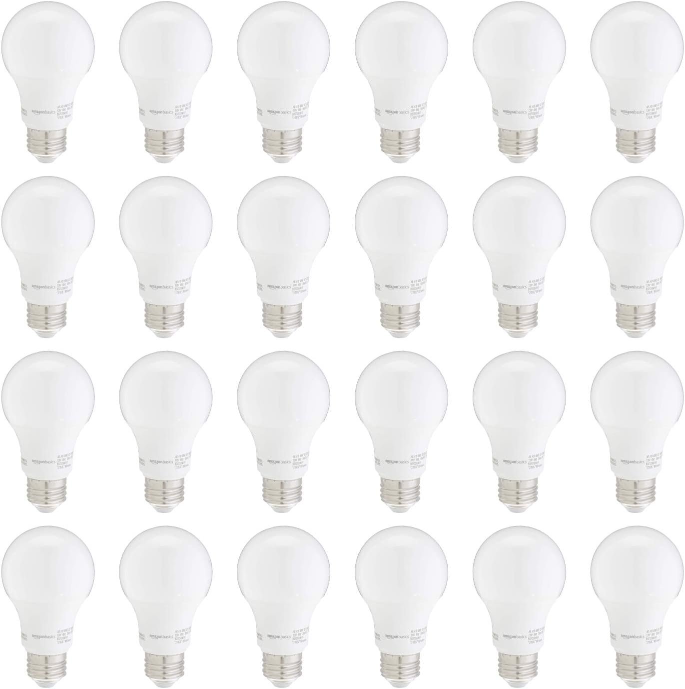 Amazon Basics A19 LED Light Bulbs, 60W Equivalent, Daylight White 5000K, Non-Dimmable, Energy Efficient 9W, E26 Base, 10,000 Hour Lifetime, 24-Pack