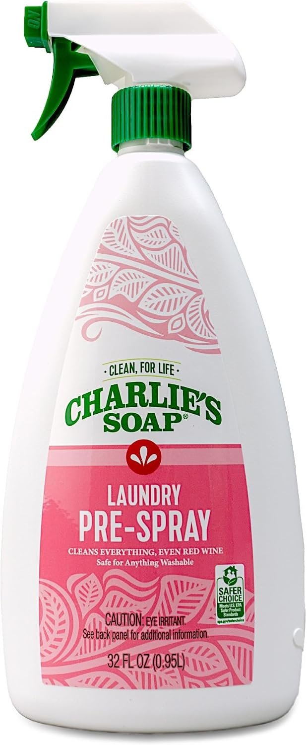 Charlie’s Soap Laundry Pre-Spray Stain Remover, 32 fl oz, Pack of 1 | Natural Pretreat, EPA Safer Choice Certified