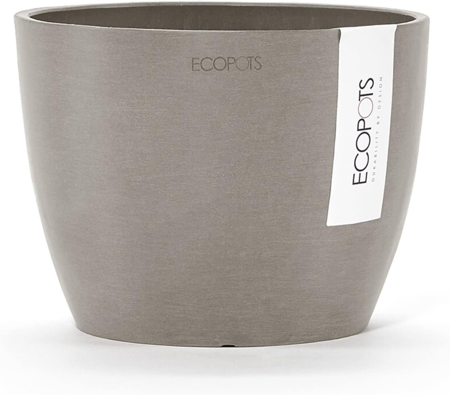 Ecopots Stockholm Round Flower Planter, Taupe, 6″ | Modern Style, Durable Recycled-Based Composite Construction, Weather and UV-Resistant, for Indoor/Outdoor Use