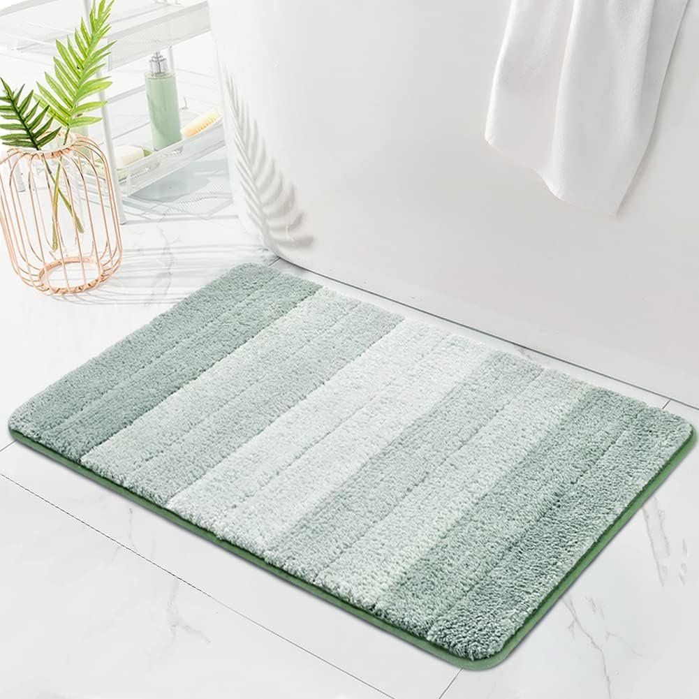 Kmson Ombre Bath Mat for Bathroom, Non Slip Ultra Soft and Thick Water Absorbent Bath Carpet, Machine Washable & Quick Dry Bathroom Rug, for Bedroom Door Living Room Green 17″ x 24″