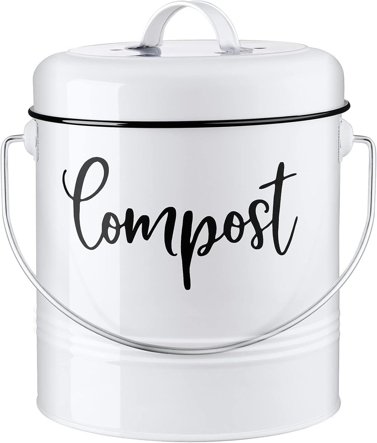 DAYYET Compost Bin Kitchen, 1.3 Gallon Farmhouse Kitchen Compost Bin Countertop, Indoor Countertop Compost Bucket with Lid and Charcoal Filters, White
