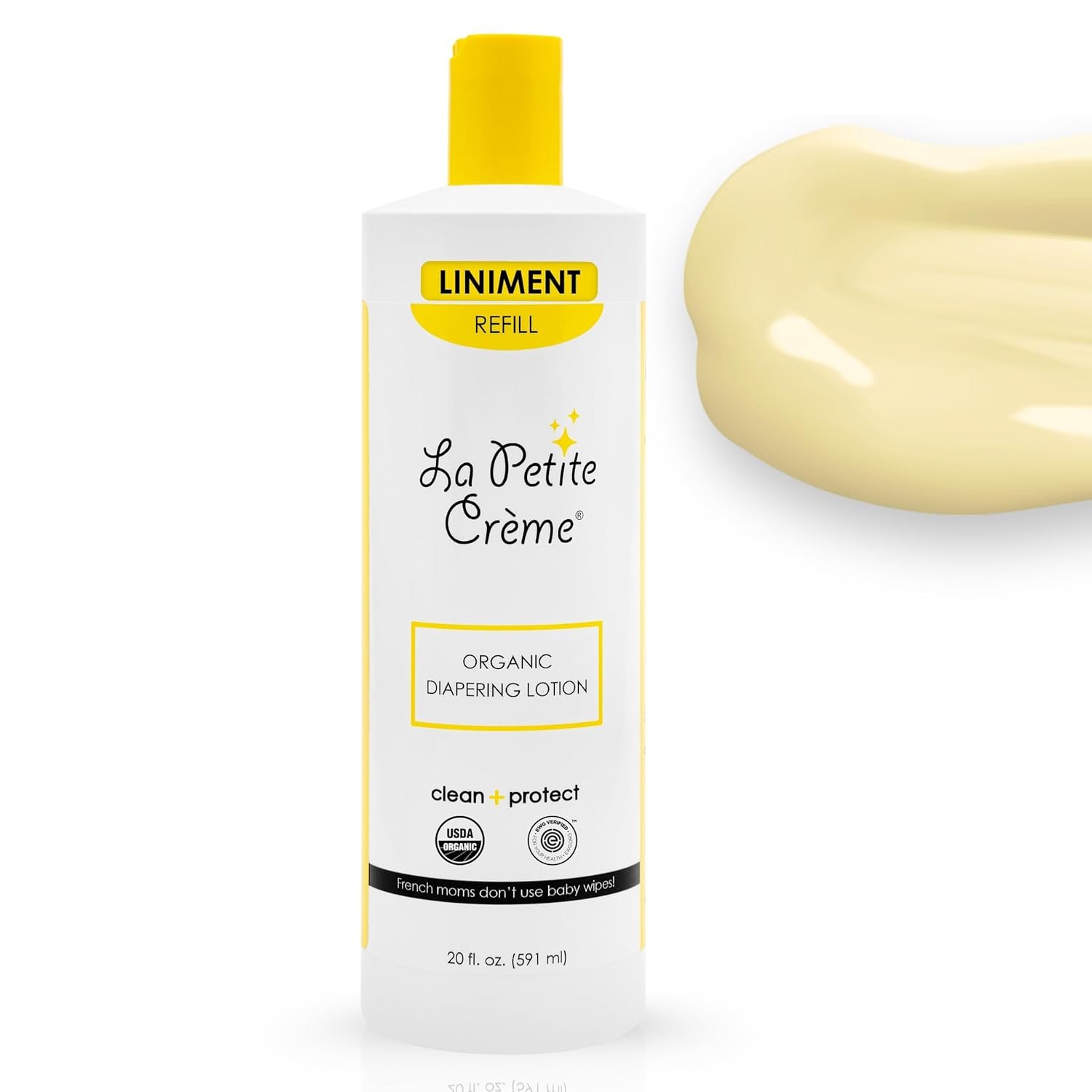La Petite Creme French Premium Diapering Lotion – Diaper Cream Alternative to Baby Wipes – Gentle Moisturizer & Skin Cleanser with USDA Certified Organic Ingredients – Baby Essentials (20 oz) | Diaper Cream, Moisturizer & Skin Cleanser, Baby Lotion, Alternative to Baby Wipes, USDA Certified, Organic Ingredients