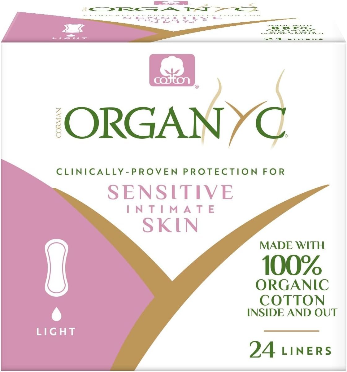 Organyc 100% Certified Organic Cotton Inside and Out Folded Panty Liner, Ultra Thin, Light Flow, 24 Count