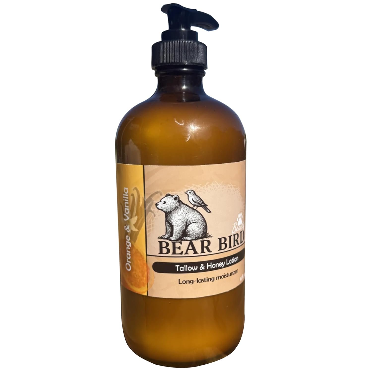 100% Grass-Fed Tallow & Raw Honey Lotion with Olive Oil, Orange & Vanilla Essential Oils