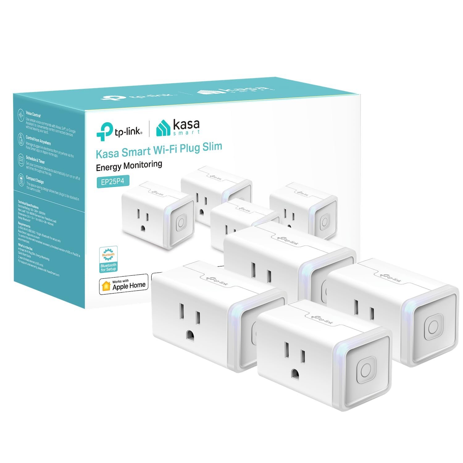 Kasa Smart Plug Mini 15A, Apple HomeKit Supported, Smart Outlet Works with Siri, Alexa & Google Home, UL Certified, App Control, Scheduling, Timer, 2.4G WiFi Only, 4 Count (Pack of 1) (EP25P4), White | Smart Outlet Works with Siri, Alexa & Google Home, UL Certified, App Control, Scheduling, Timer, 2.4GHz WiFi, No Hub Required
