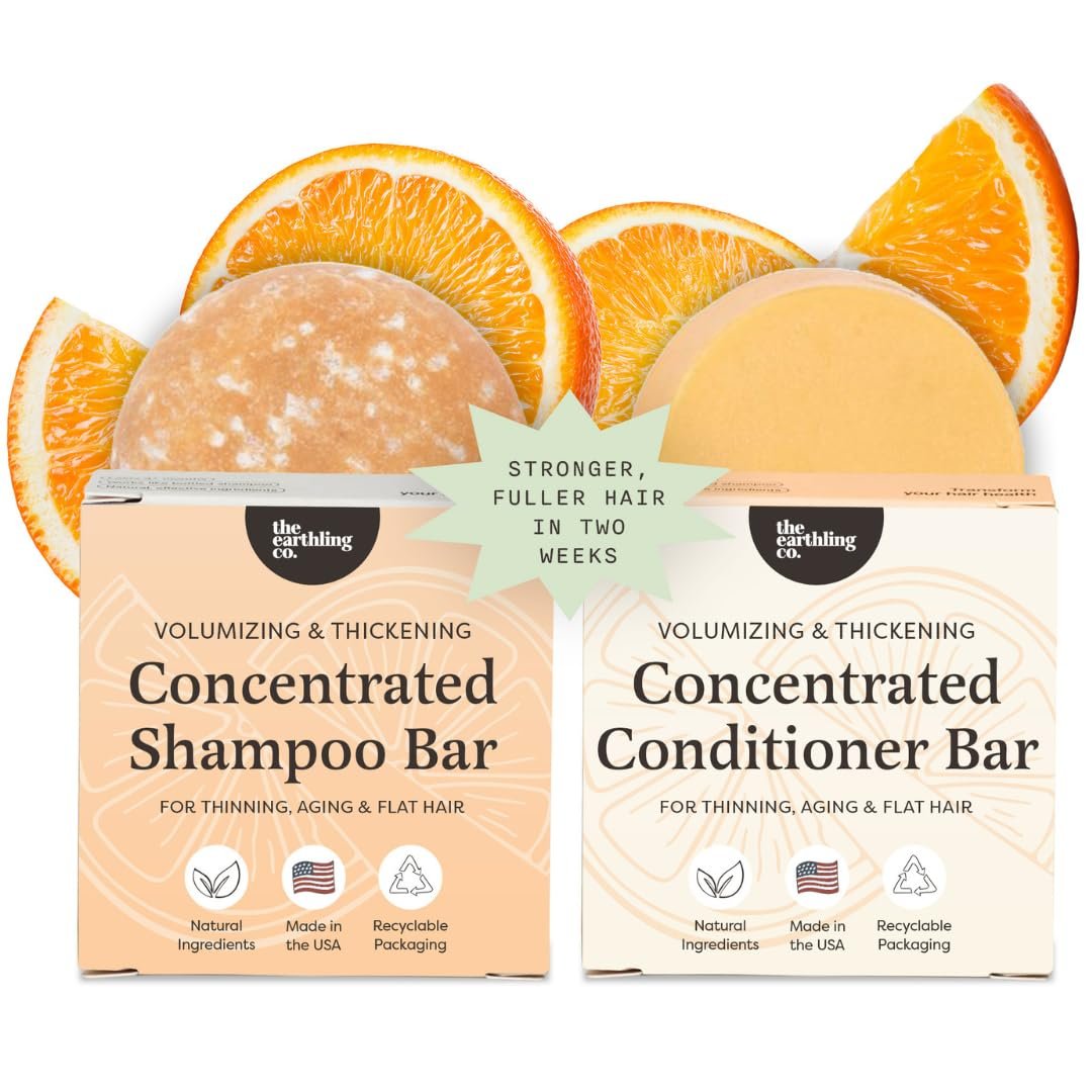 The Earthling Co. Shampoo & Conditioner Bar Set – Promote Hair Growth, Strengthen & Volumize All Types – Paraben & Sulfate Free Formula With Natural Ingredients for Dry Hair (Citrus Sun)