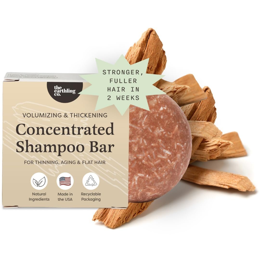 The Earthling Co. Volumizing Shampoo Bar For Hair Thickening, Fullness, Strength, and Hair Growth – Sulfate, Silicone, Paraben Free for Thinning, Flat, Fine Hair – Made in USA (Sweet Sandalwood, 3oz)