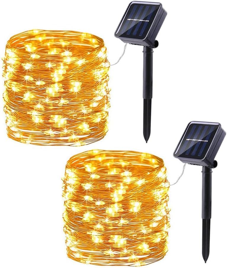 Lomotech Solar Fairy Lights Outdoor, 2 Pack Total 66ft 200 LED,Warm White | Solar String Lights Waterproof 8 Modes Twinkle Lights for Outdoor, Patio, Garden, Yard, Party, Wedding, Tree Decoration