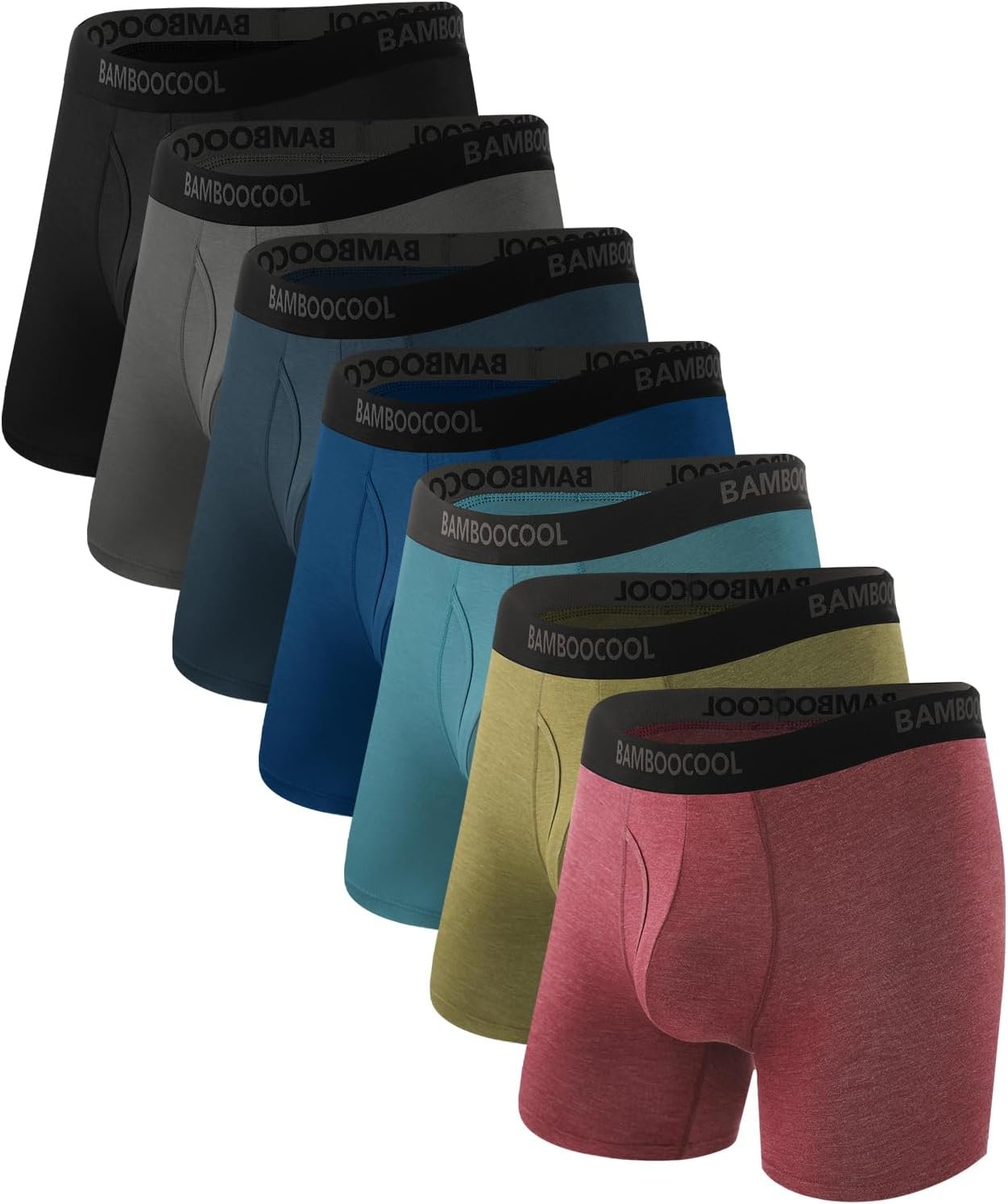 BAMBOO COOL Men’s Underwear Breathable Boxer Briefs with Fly Moisture-Wicking Lightweight Underwear 7-Pack