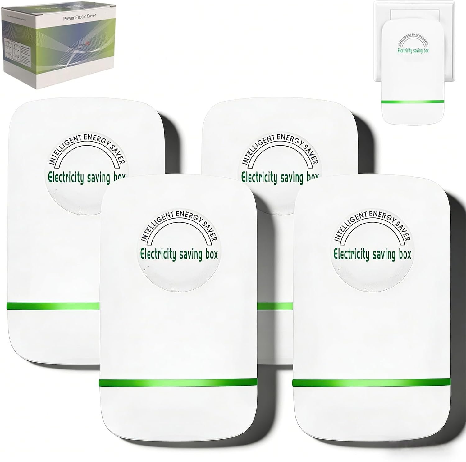 Electricity Saving Box to Reduce Electric Bills and Save Power Energy, Plug in Power Box Saver, 90V-250V 28KW Load, Plug and Play, Compact ABS Design, Hot Swappable for Home & Office (4PC)