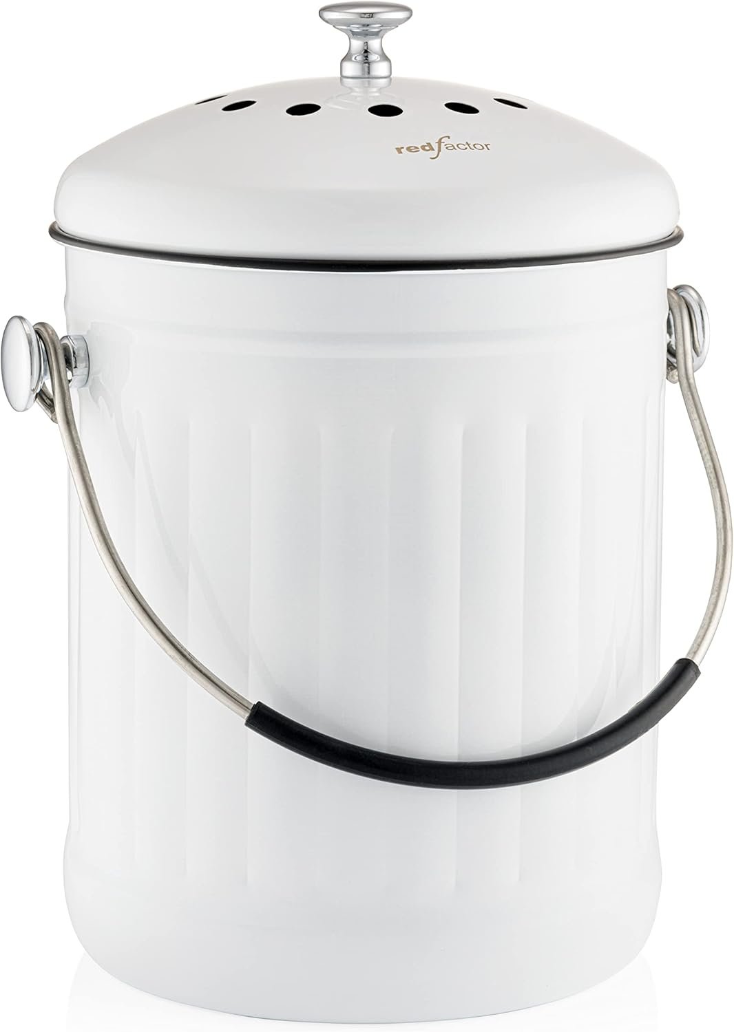 Premium Compost Bin for Kitchen Countertop – Stainless Steel Food Waste Bucket with Innovative Dual Filter Technology – Includes Spare Filters (White, 1.3 Gallon)