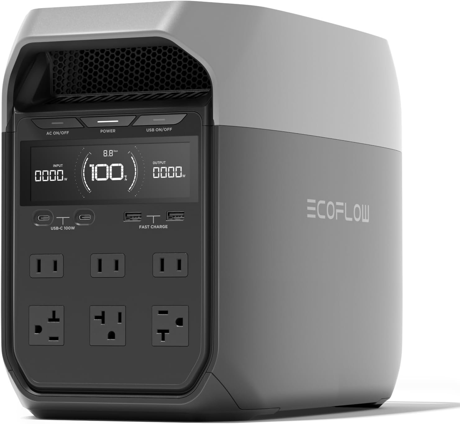 EF ECOFLOW Delta 3 Portable Power Station, 1024Wh 1800W | LiFePO4 Battery, Full Charge in 56 Min, 1800W AC/100W USB-C Output, Solar Generator for Home Backup Power, Camping & RVs