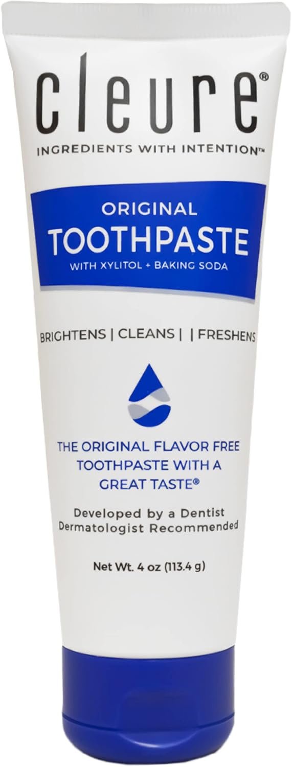 Cleure Original Fluoride Free Toothpaste – Flavor Free, SLS Free, Mint Free for Adults with Sensitive Mouth (4 oz Tube)