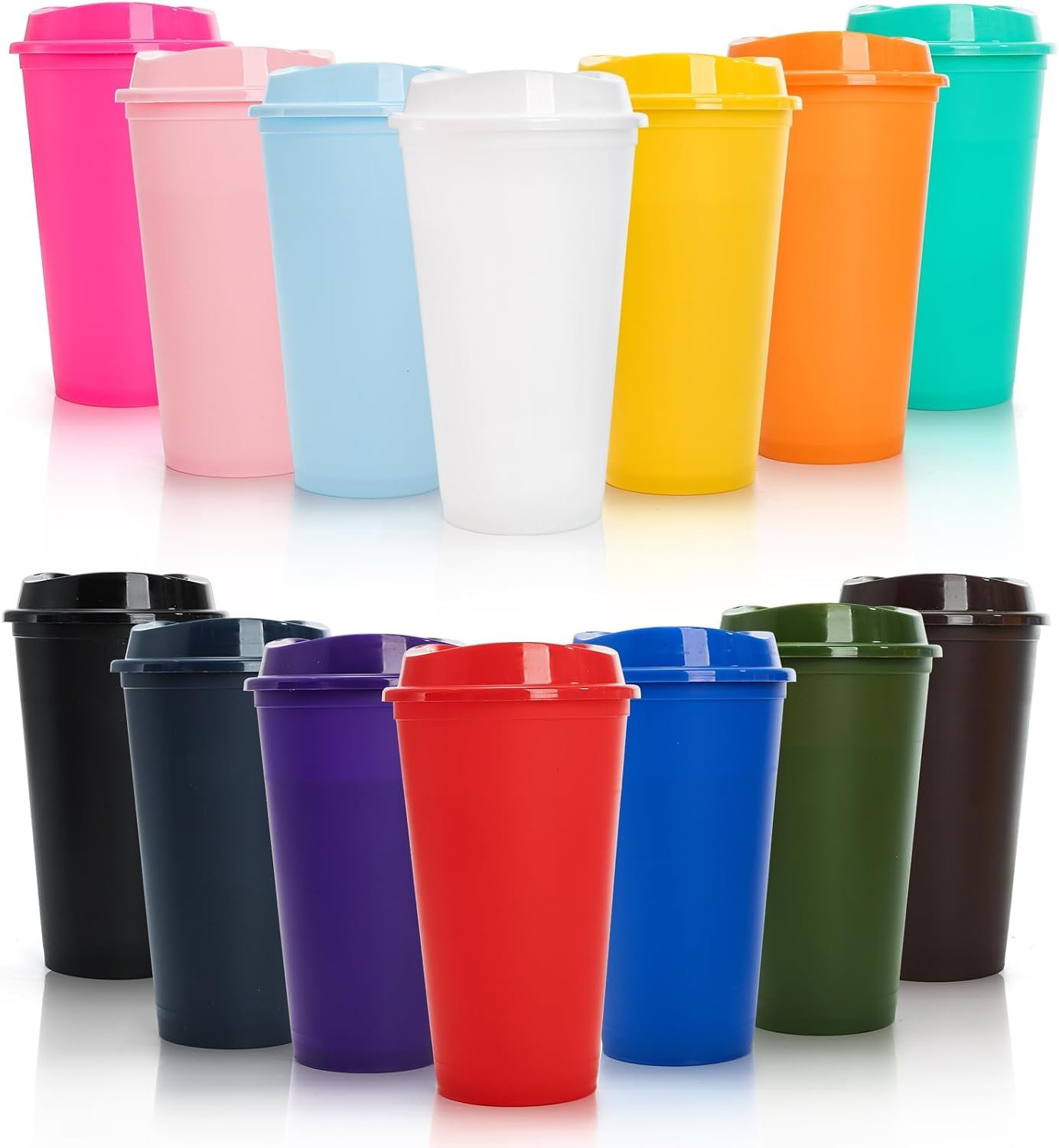 ZAVOOS 14 Pack Reusable Coffee Cups with Lids, 16 Oz Travel To Go Coffee Cups, Plastic Water Party Bottle Tumblers Mug Bulk for Iced Tea, Cold Drinks, Multi-color