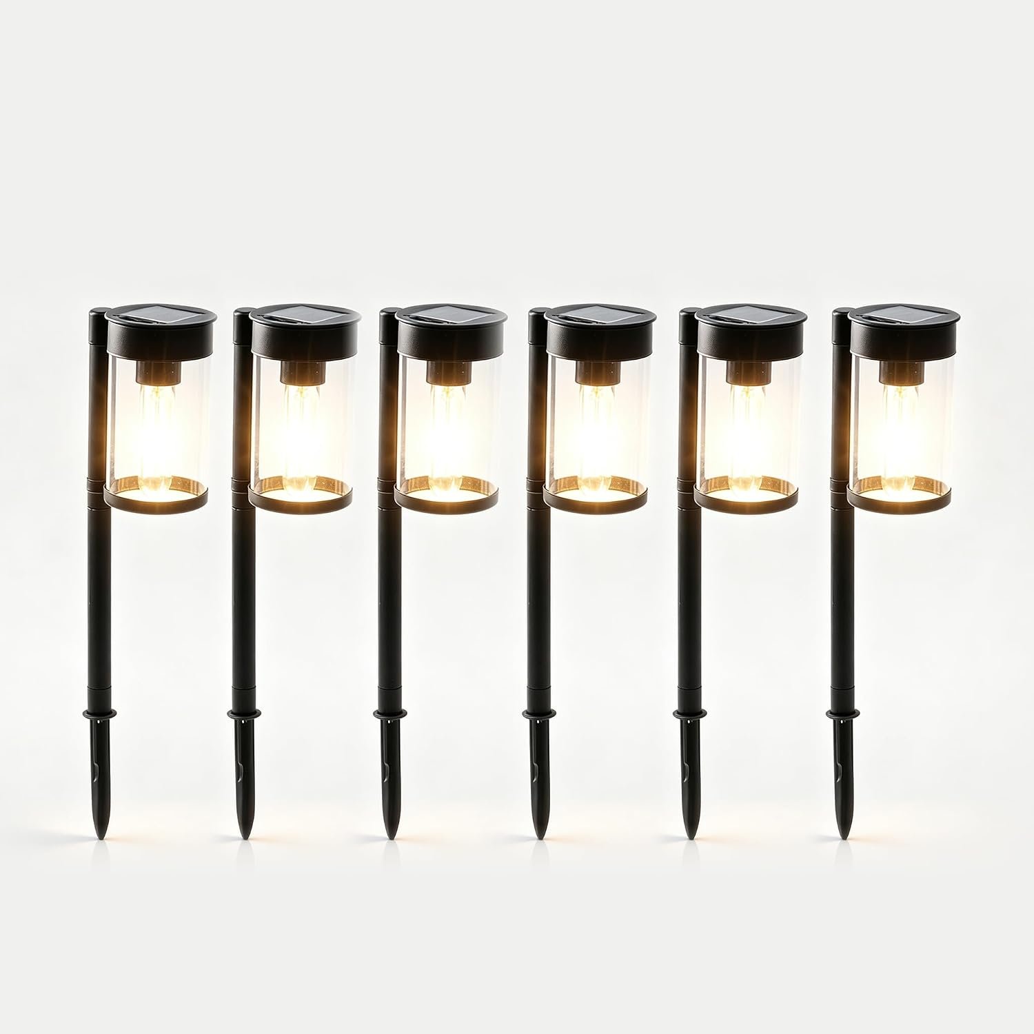 Set of 6, Solar Lawn Lights, Outdoor Garden Path Decorative Floor Lamp, Warm Light Retro Bulb Design