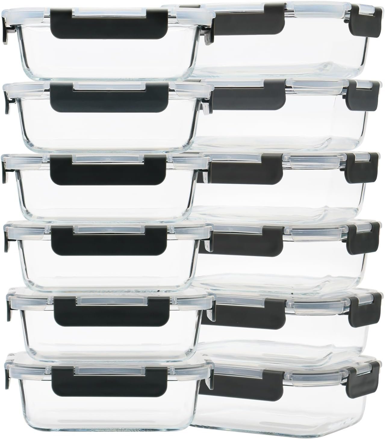 GULFLIN 12 Pack 22oz Glass Meal Prep Containers, Food Storage Containers with Lids, Air-Tight, Leak-Resistant, Freezer to Microwave Safe – Grey Set | Glass Food Storage Containers with Snap Airtight Lids, Dishwasher Safe, Freezer to Microwave Safe