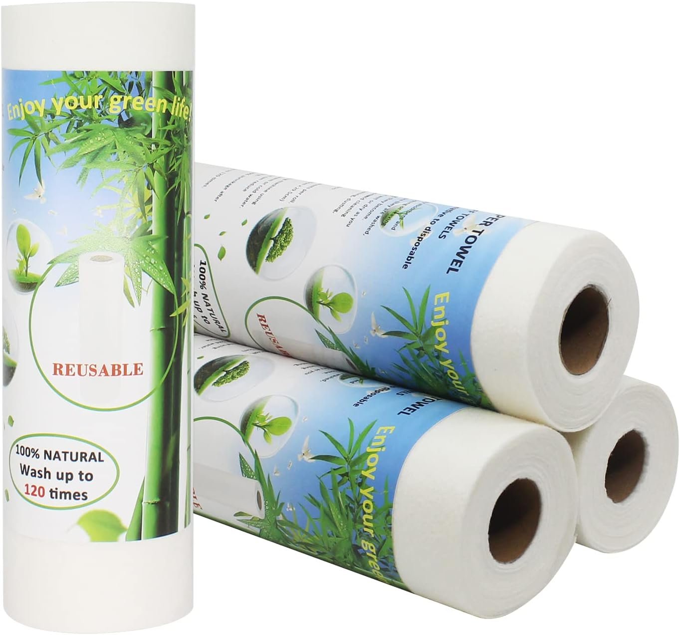 Bamboo Paper Towels Replacement 4 Rolls 80 Sheets | Heavy Duty Machine Washable Reusable Paper Towels for Kitchen and Daily Use(11×12”, 4 Rolls)