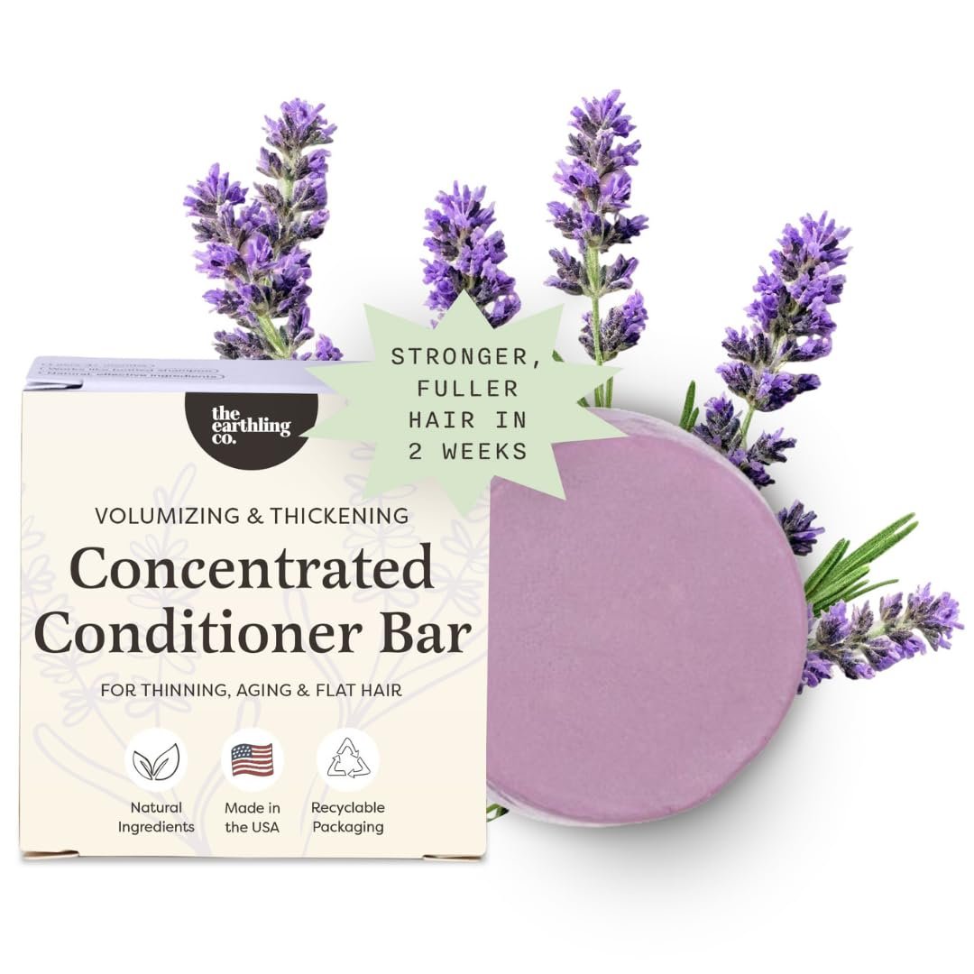 The Earthling Co. Volumizing Conditioner Bar For Thickening, Fullness, Strength, and Hair Growth – Sulfate, Silicone, Paraben Free for Thinning, Flat, Fine Hair – Made in USA (Wild Lavender, 1.8oz)