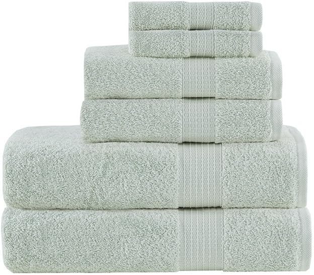 Madison Park Organic Cotton Bath Towel Set Absorbent, 6 Piece, Seafoam | Quick Dry, Plush Feel, Hotel Quality for Bathroom, Oversized, OEKO-TEX Certified