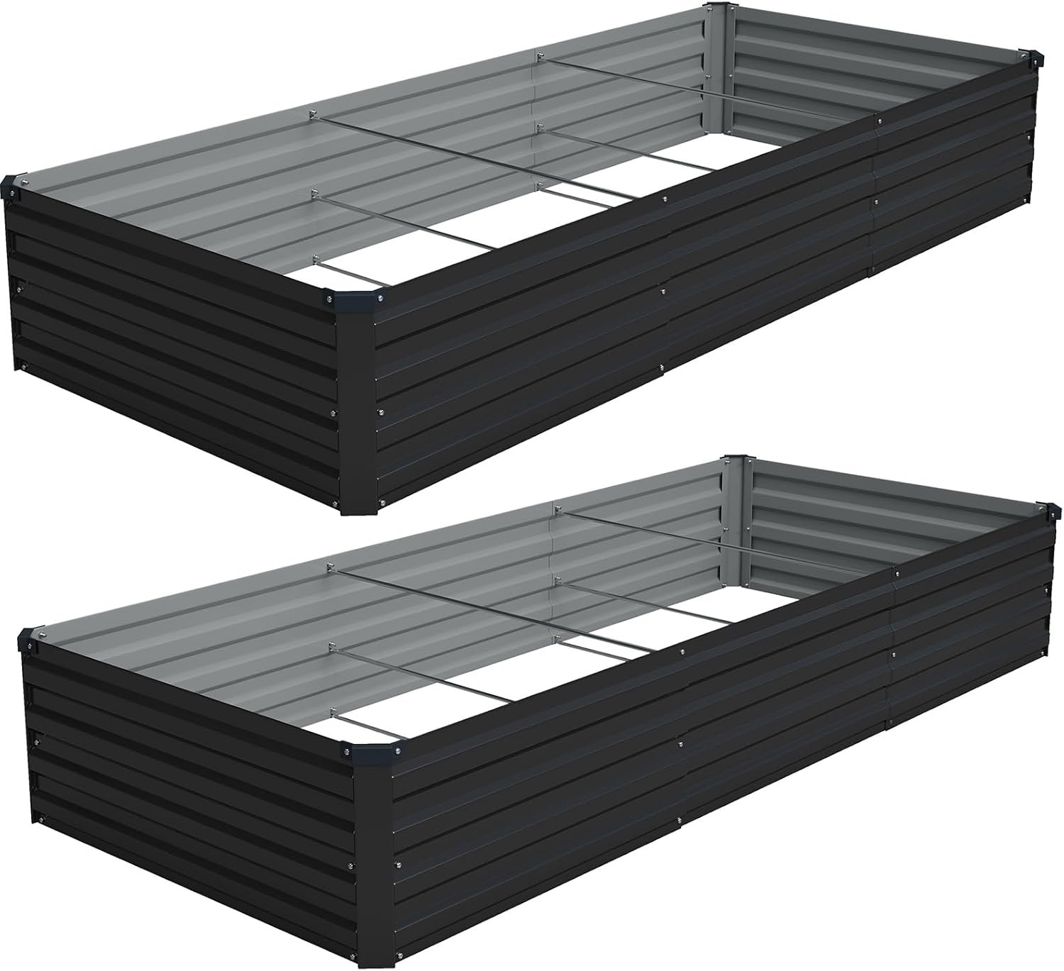 Vengarus 2PCS 9x3x1ft Galvanized Raised Garden Beds Kit,Planter Box Black | Galvanized Steel, Rectangular Metal Planter Raised Beds, Vegetables, Herbs, Flowers, Easy Assembly, Rustproof Safe Backyard