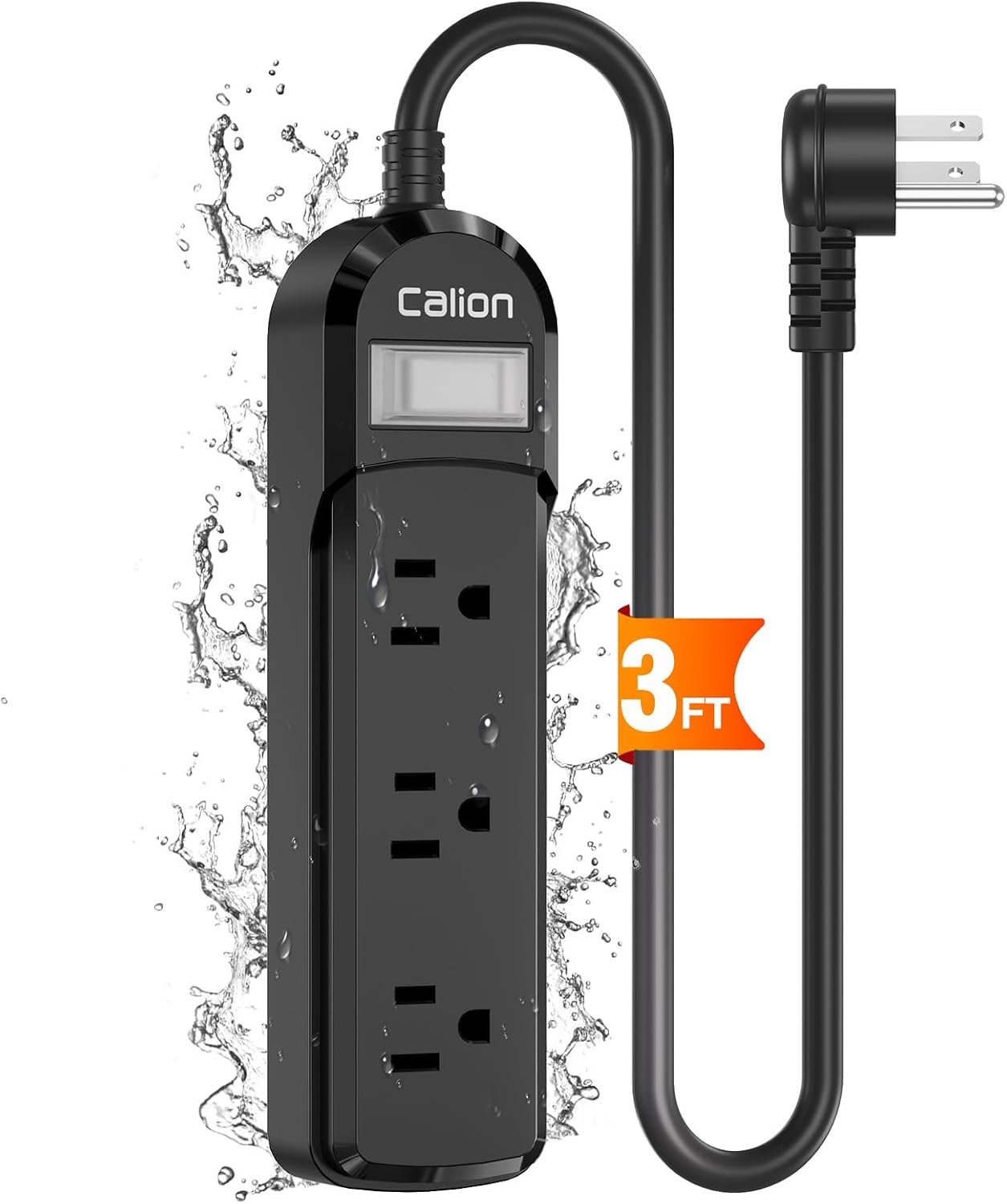 VNJ IPX6 Waterproof Outdoor Overload Protection Power Strip, 3AC Outlets 3FT Cord with On/Off Power Switch Safety Lock ETL Certified for Patio Garden, Black