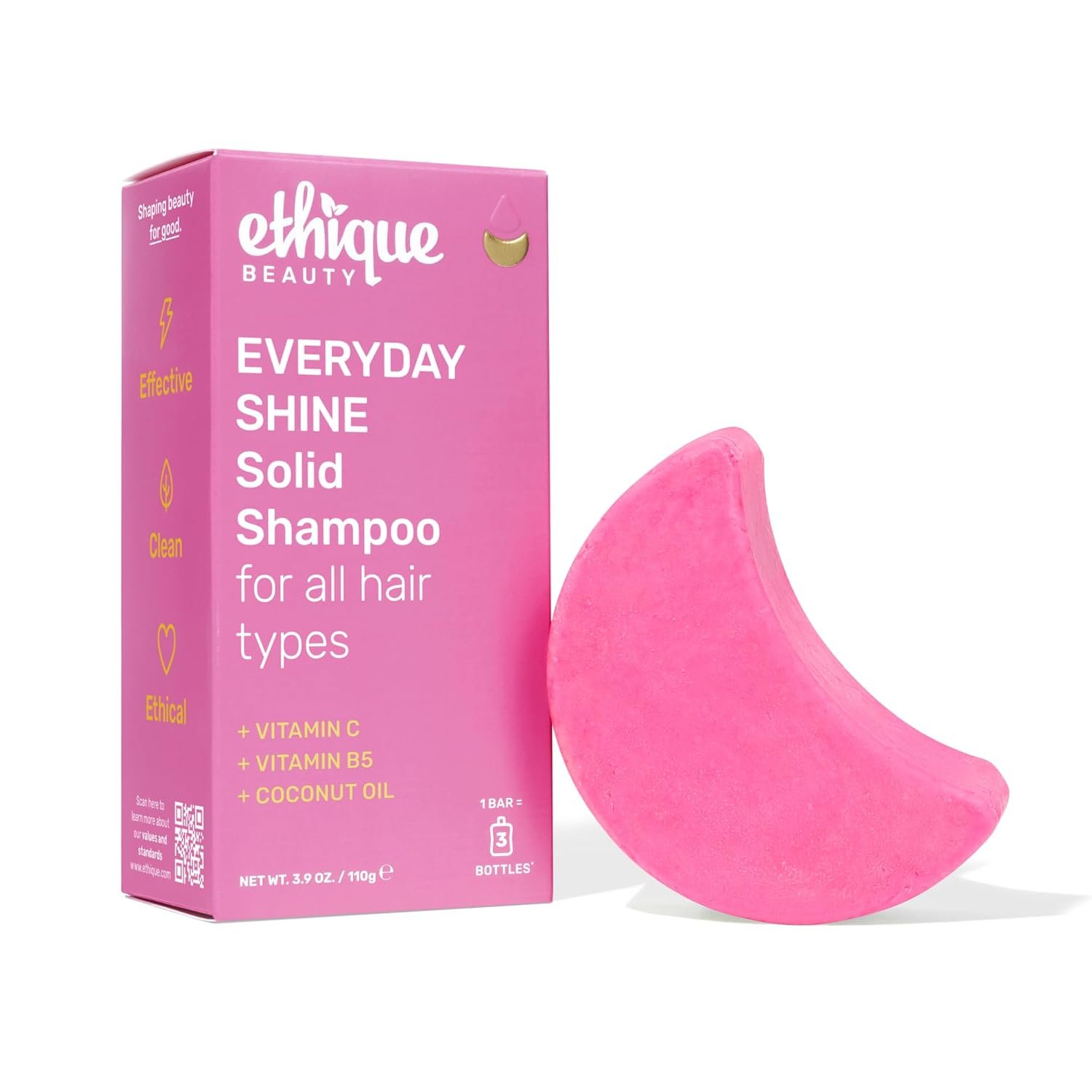 Ethique Everyday Shampoo Bar with Vitamin C, 3.88 oz | For shiny hair, plastic-free, cruelty-free, vegan