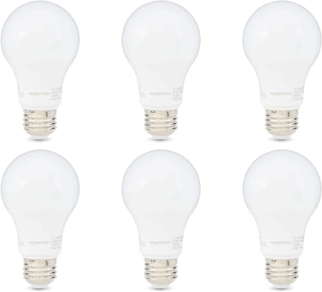 Amazon Basics A19 LED Light Bulb, 60W Equivalent, 9W Energy Efficient, E26 Standard Base, Soft White 2700K, Non-Dimmable, 10,000 Hour Lifetime, 6-Pack