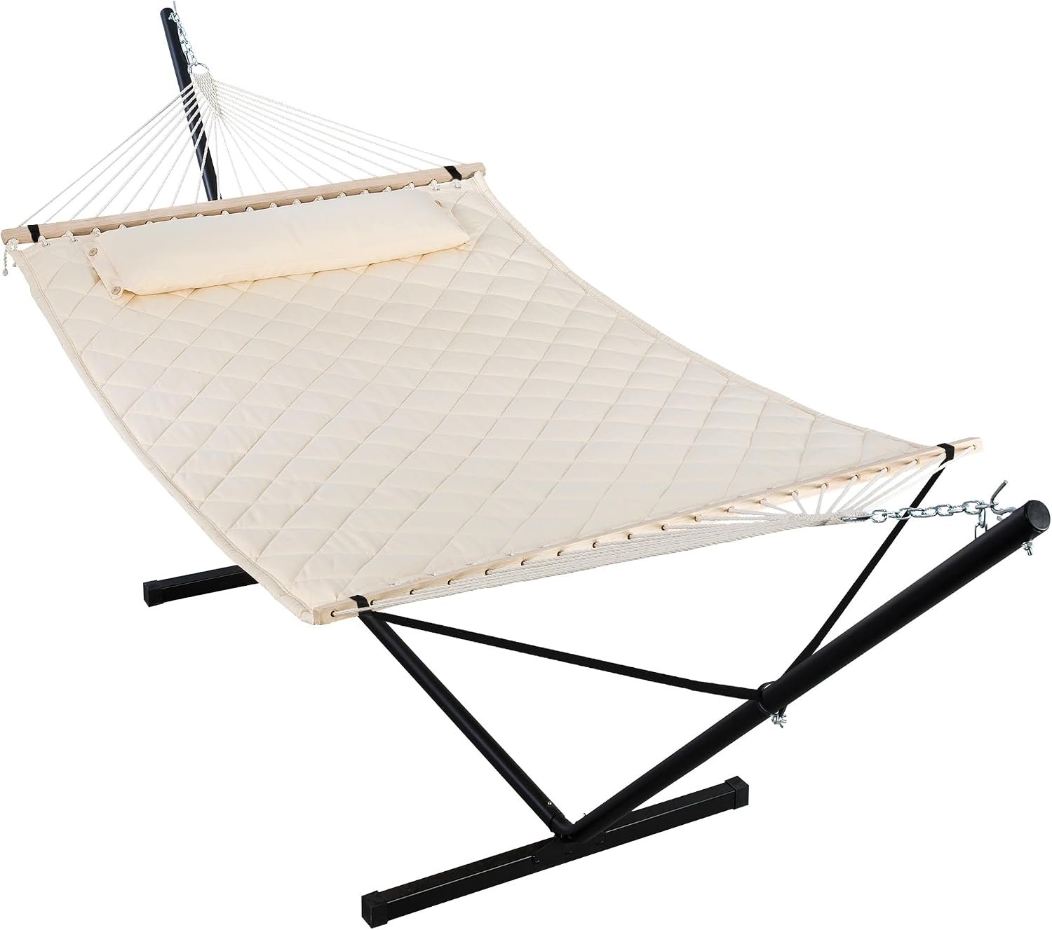 ANOW Outdoor Hammock Heavy Duty Hammock with 12 Feet Steel Stand, Cream | Two Person Hammock with Stand and Balance Ropes, 450 LBS Weight Capacity, for Indoor, Outdoor, Patio, Garden, Backyard