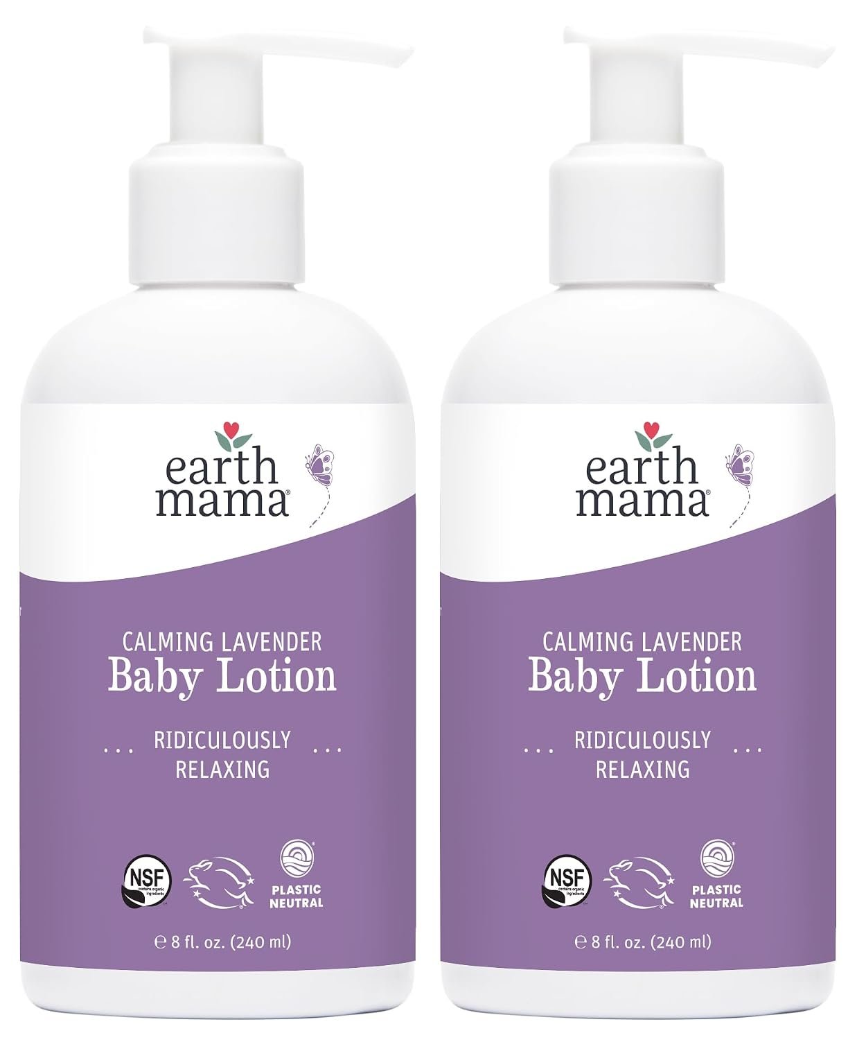 Earth Mama Calming Lavender Baby Lotion for Dry Skin, Calendula Cream for Newborn Skin Care, Children’s Moisturizer, Aloe Juice, Rooibos, & Shea Butter, Lavender Lotion, 8 Fl Oz (2Pk)