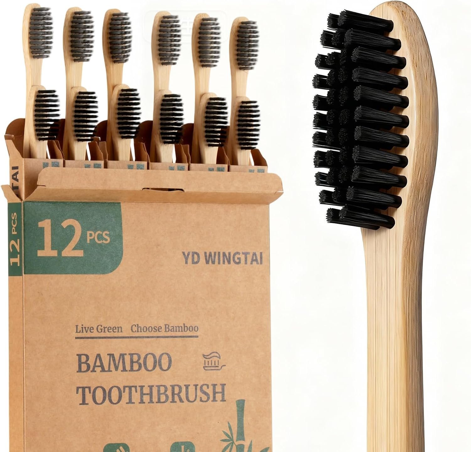 Bamboo Toothbrush Biodegradable WoodenToothbrushes 12pack Natural Travel Size Organic Charcoal Tooth Brush