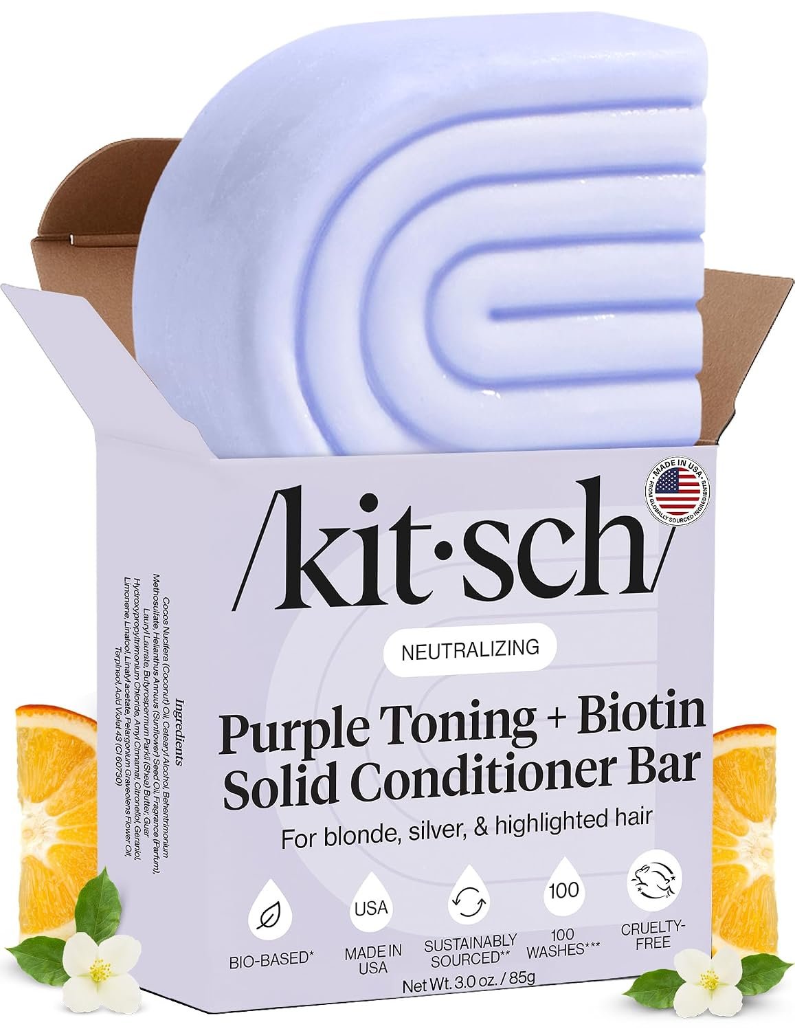 Kitsch Purple Conditioner Bar Soap for Blondes Hair Care – 3 oz | Conditioner for Color Treated Hair, Neutralizing Brassy Tones – Conditioner for Women & Men – With Biotin for Strengthening