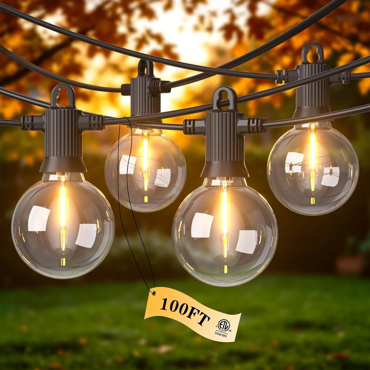 Kawaya Upgarded 100FT Outdoor String Lights with 50+2 G50 Globe Blubs, IP65 LED Patio Lights Outdoor Waterproof, Shatterproof Hanging Lights Outside for Porch Bistro Backyard Gazebo Balcony Cafe