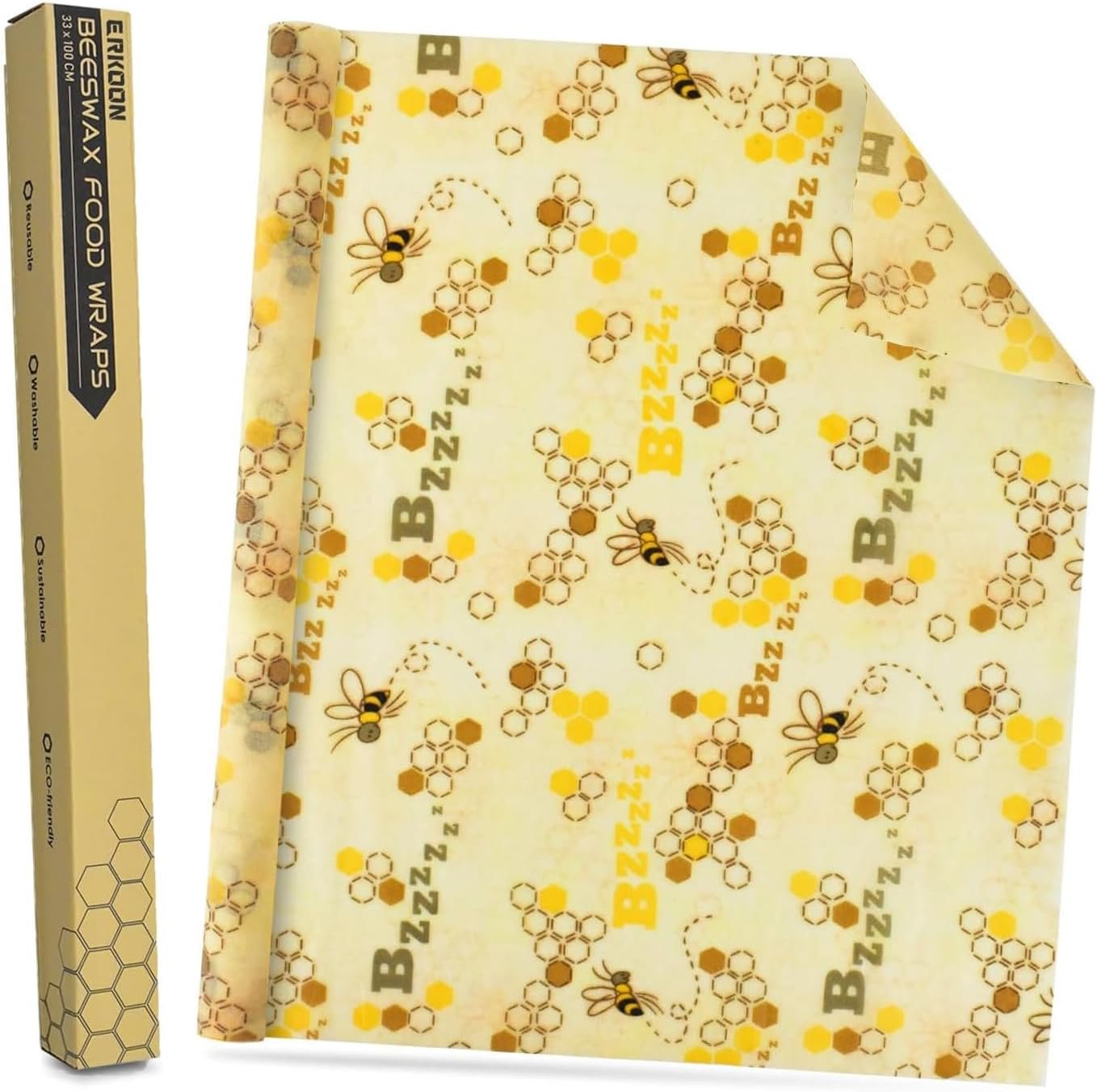 Reusable Beeswax Wraps 13 x 39 Inch Beeswax Wraps for Food Eco-Friendly Sustainable Food Storage Wraps for Sandwich, Cheese, Fruit, Bread, Snacks