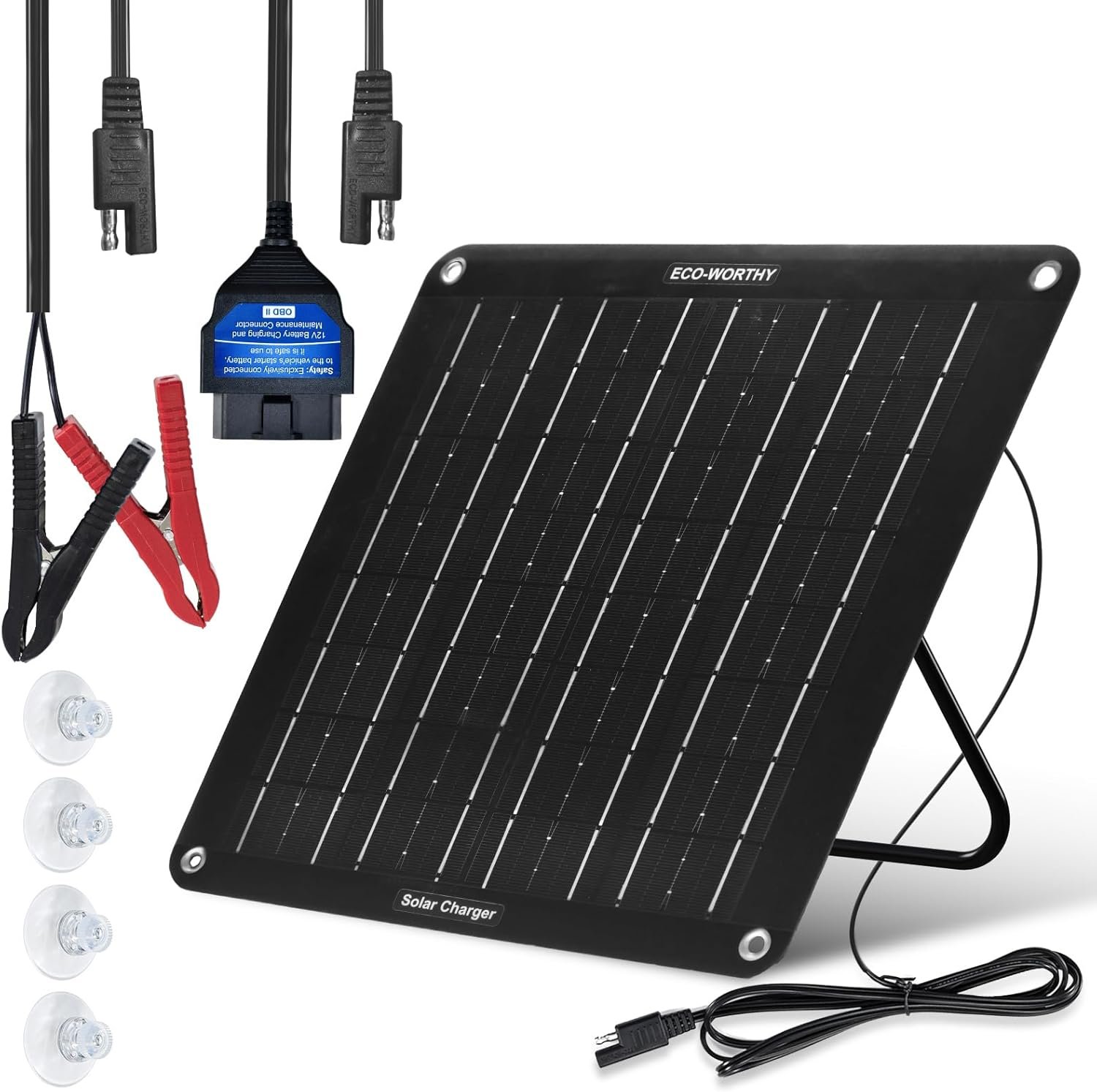 ECO-WORTHY 10W 12V Solar Battery Charger Maintainer OBDII for Car | Waterproof solar trickle charger with OBDII· Portable· Keeps car/truck/boat/RV/ATV/marine battery charged during storage.