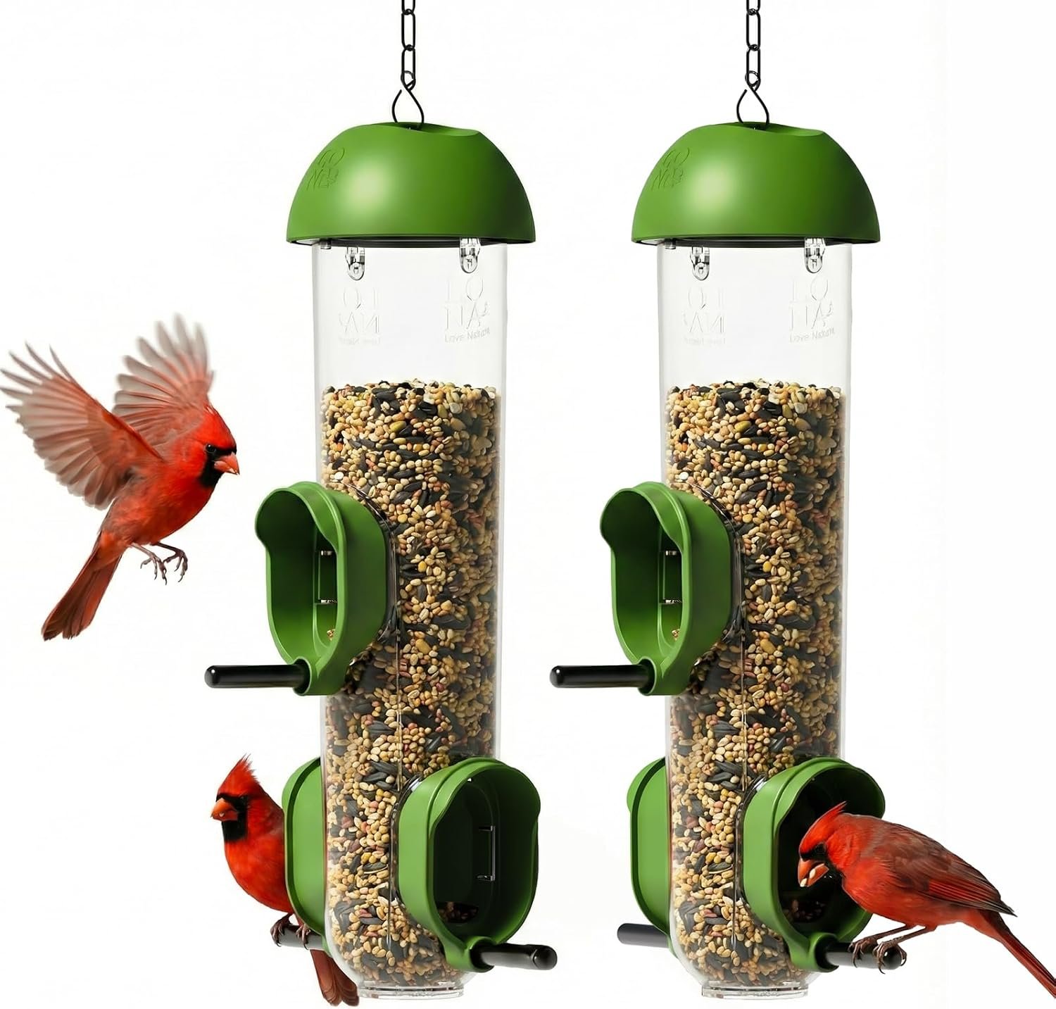 LONA Bird Feeders for Outdoors 2 Pack, Tube Bird Feeder Weatherproof with Multiple Hanging Methods, Wild Bird Feeding Silo for Outside, 3 Port