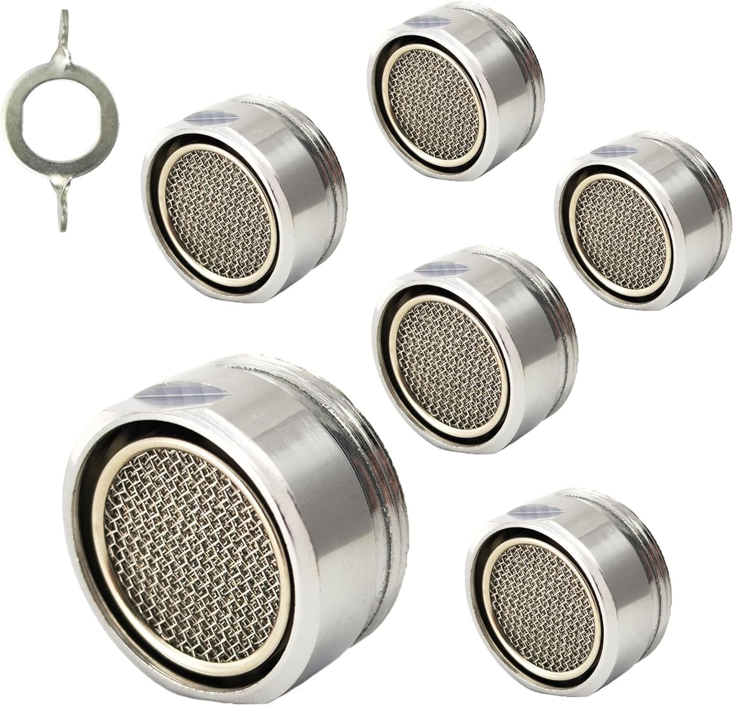 Bathroom Sink Aerator,2.2 GPM Faucet Aerator, Made of Solid Brass and Stainless Steel,15/16 Inch Male Thread Faucet Replacement with Gasket,For Kitchen and Bathroom,6PCS(Silvery)