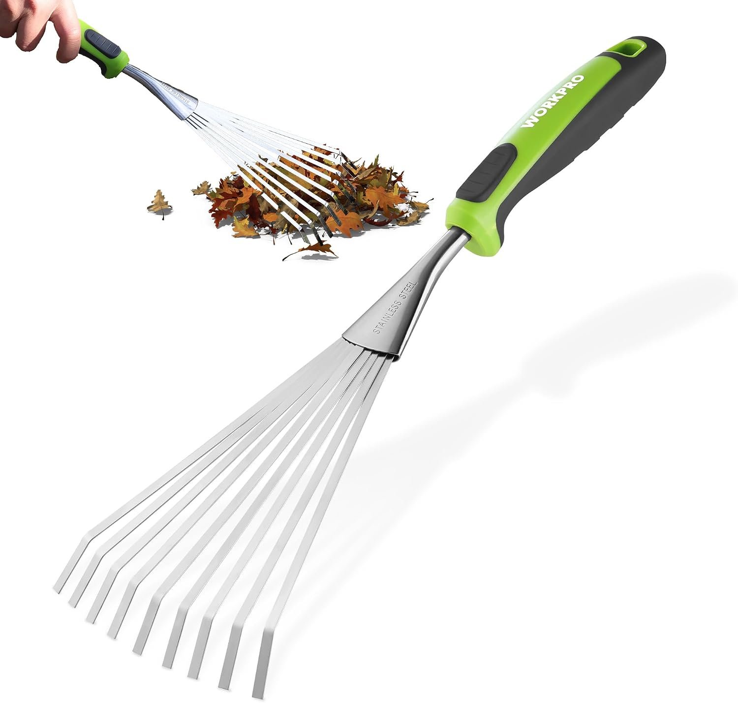 WORKPRO 16″ Hand Rake, Garden Rake with Soft Handle | Heavy Duty Stainless Steel Small Garden Hand Tool for Gardening, Cultivating, Loosening Soil & Spreading Mulch, Flower Beds