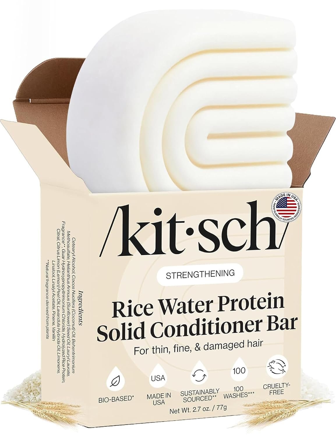 Kitsch Rice Water Conditioner Bar Soap for Hair Growth – 2.7 oz | Hair Conditioner to Repair Damage, Prevent Split Ends & Boosts Shine – Paraben, Silicone & Sulfate-Free Hair Care