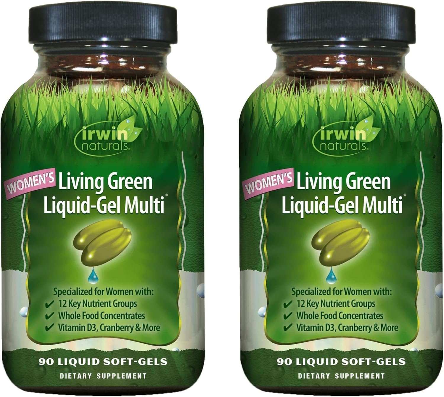 Irwin Naturals Women’s Living Green Liquid-Gel Multivitamins| 2 Pack | Whole Food Multivitamin for Women | 70 Nutrients, Omega & Greens Blend | BioPerine for Absorption |90 Softgels 2 Pack