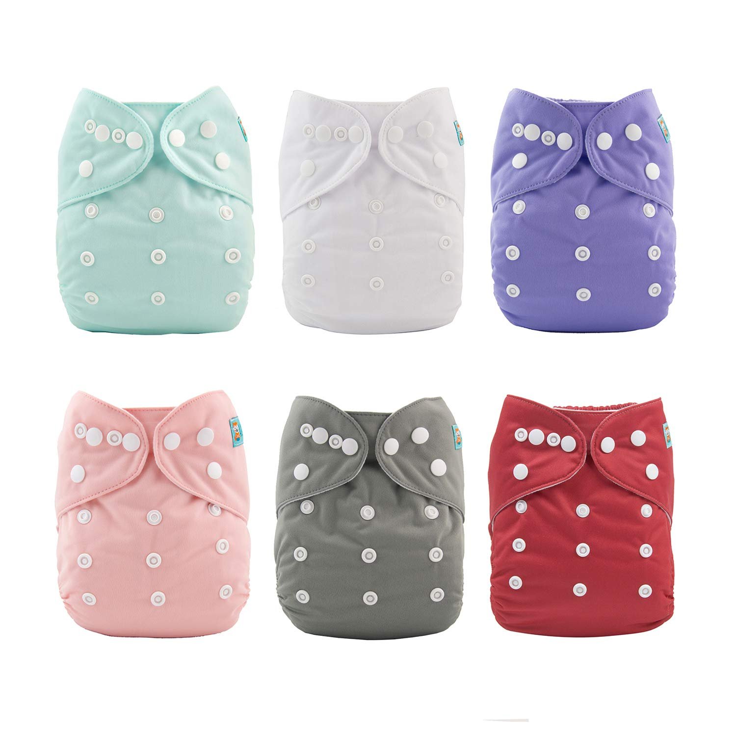 ALVA Baby Cloth Diapers 6 Pack with 12 Inserts Diaper Covers for 0-3T Girl | One Size Adjustable Snaps, Fits 6.6–33 Lbs Baby Boys&girls, Hip Crossover Snaps Prevent Wing Droop for Leak-proof Snug Fit