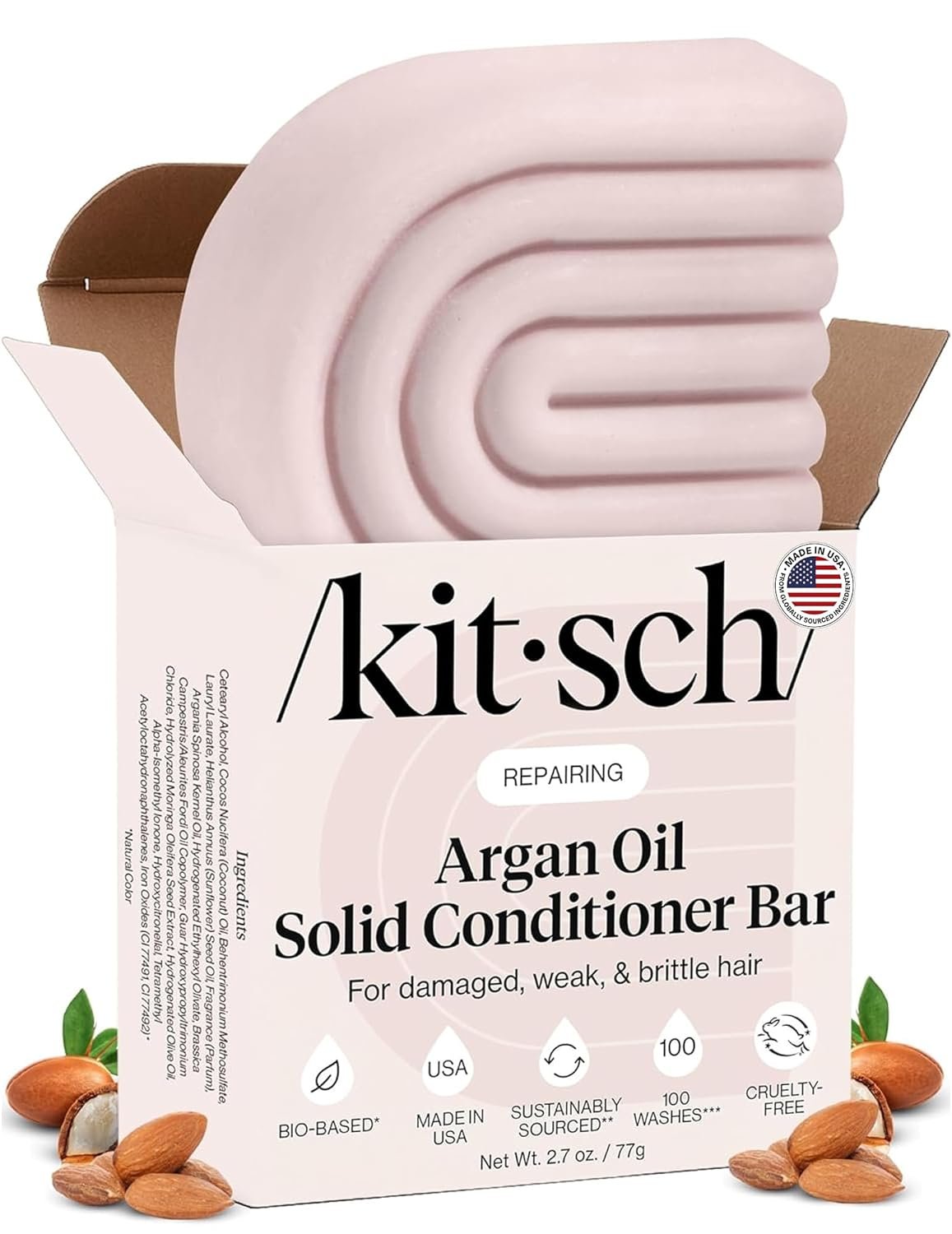Kitsch Argan Oil Conditioner Bar Soap for Hair Growth – Made in USA, 2.7 oz | Repairing Hair Conditioner for Women & Men – Moisturizing Hair Care for Damaged Hair – Paraben, Silicone & Sulfate-Free