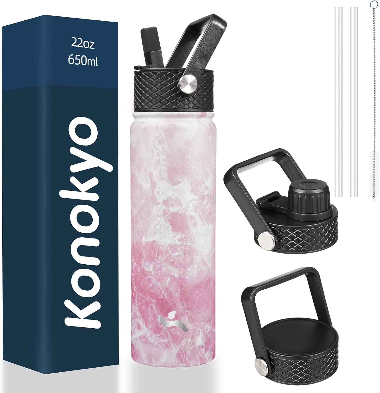 Konokyo 22 oz Insulated Stainless Steel Water Bottle with Straw Lid
